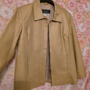 ❤️Vintage Genuine Leather Gold Full Zip Collared Jacket Perfect Condition Size L